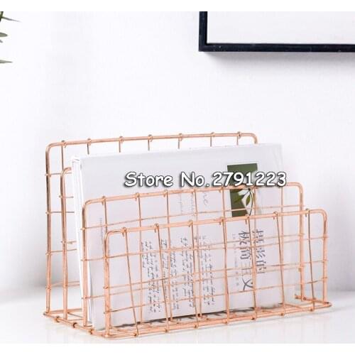 Metal Rose Gold Storage Basket Vogue Modern Chic Nordic Graceful Net Iron Desk Magazine Newspaper Book Organizer Storage Basket