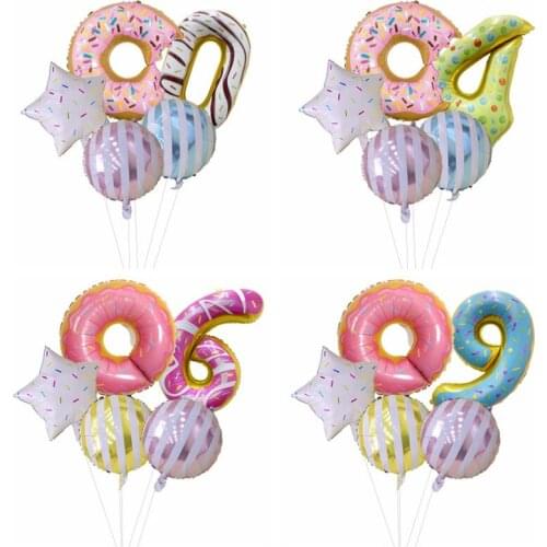 Donuts Series Balloon Set Donuts Star Foil Balloons Creative 0-9 Number Donuts Balloons Baby Children Birthday Party Supplies