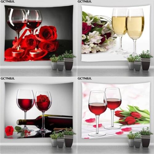 Red Rose Wine Glass Tapestry Wall Hanging Hippie Tapestries Bedroom Living Room Dorm Background Curtains Festivals Home Decor