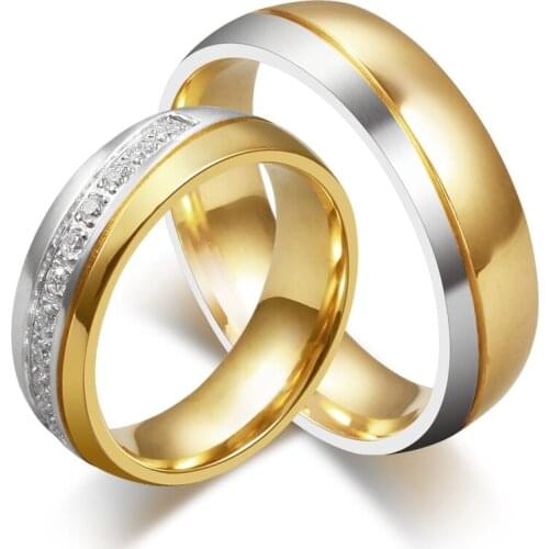 Wedding Ring for Women / Men Gold Color Love Engagement Couple Stainless Steel Lovers Jewlery Anniversary Gift US size R00102