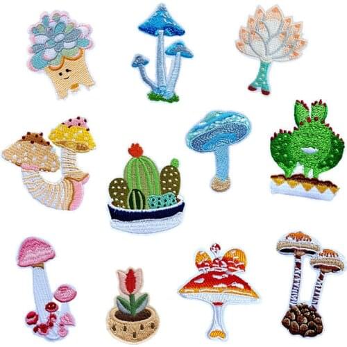 PGY Cactus Color mushroom Embroidery Applique Patches For Clothing Iron On Patch Applique For DIY Clothes Jackets Sewing Craft