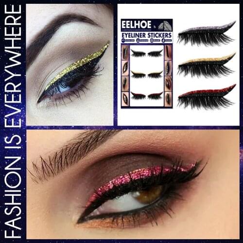 3 Pairs Reusable Glitter Eyeliner Eyelash Sticker Fashion Eyes Sticker Makeup Eyeliner Eyeshadow Face Sticker Cat Eyes Makeup