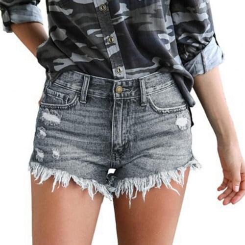 Summer High Waist Women Shorts Ripped Hole All-matched Single-breasted Tassel Denim Shorts Streetwear Womens Clothing 2021