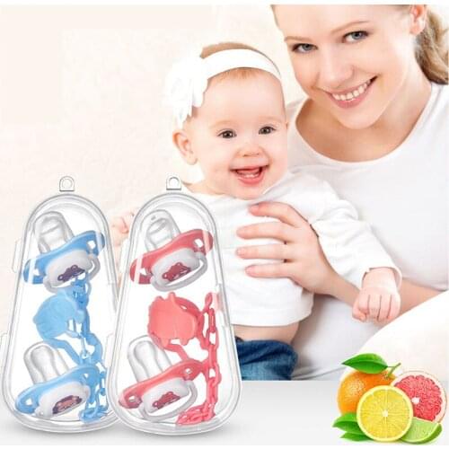 Baby Silicone Pacifier Soothing Infants Bite Chew Supplies Newborn Comfort Appease Nipple Flat Teat Pacifiers with Nipple Chain