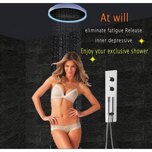 Concealed Thermostatic Shower Faucets Set 12" Ceiling Rainfall Shower Head Double Handle Mixer Tap Bathroom Shower Panel BR5285