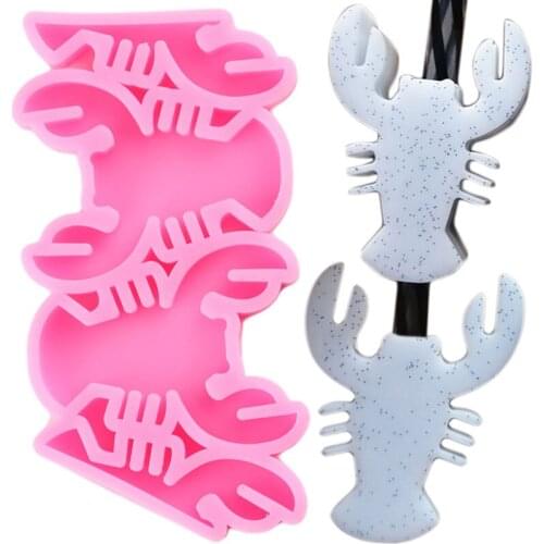 Crayfish Lobster Straw Topper Silicone Mold Keychains Badge Reel Phone Grip Molds Fondant Cake Decorating Candy Chocolate Moulds