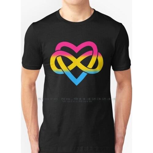 Pansexual Polyamory Inifinity Heart ( Black ) T Shirt 100% Pure Cotton Unique Heart Rainbow Lgbtq Pansexual Polyamory Pink