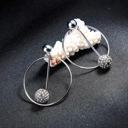 Fashion Jewelry Geometric Round 3 Color Shiny Crystals Pendant Drop Earrings Wholesale Price Women Earrings