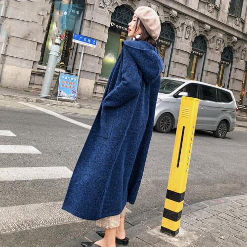 Long Sweater Coat Female 2019 New Autumn Korean Version Loose Hooded Lazy Wind Knit Cardigan Fashion Windbreaker Jacket f2245