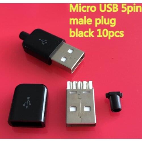 10PCS/LOT YT2154 USB 2.0 Male connector plug Black/White welding Data OTG line interface DIY data cable accessories