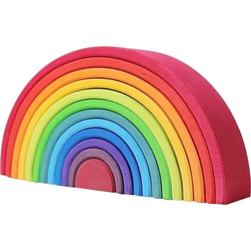 12PCS Big Size Rainbow Building Block Educational Toy Creative Stacking Game Rainbow Stacker Wooden Toys For Children Brightly