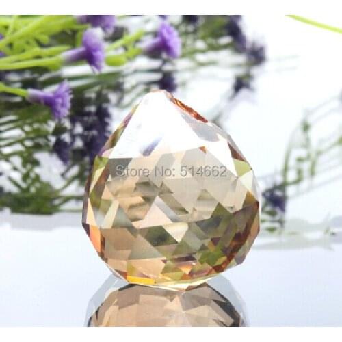 Two Pieces/Lot Feng Shui Crystal Ball, Large Faceted Crystal Ball High Quality Crystal 30mm Light Brown +Light purpleY1530