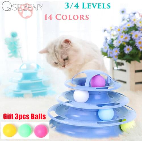 Qsezeny 3/4 Levels Pet Cat Toy Training Amusement Plate Kitten Tower Tracks Disc Cat Intelligence Amusement Triple Disc tumbler