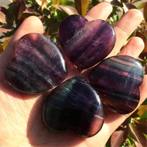 40mm Natural crystal heart Hand made fluorite quartz Gemstones Chakra Stone heart Balancing Collector Crystals Reiki healing