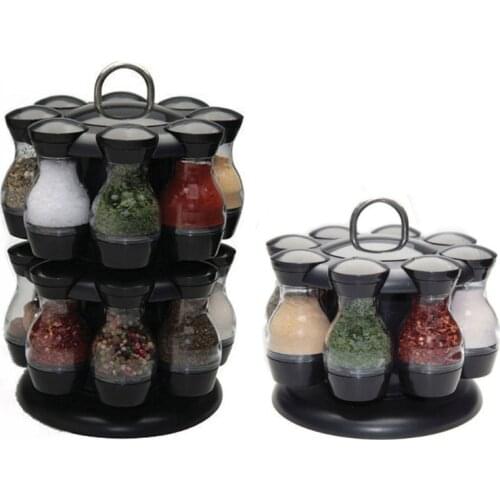 8 Pcs/16 Pcs Spice Jars Set with Round Rotatable Storage Rack Cruet Condiment Salt and Pepper Seasoning Cooking Bottle