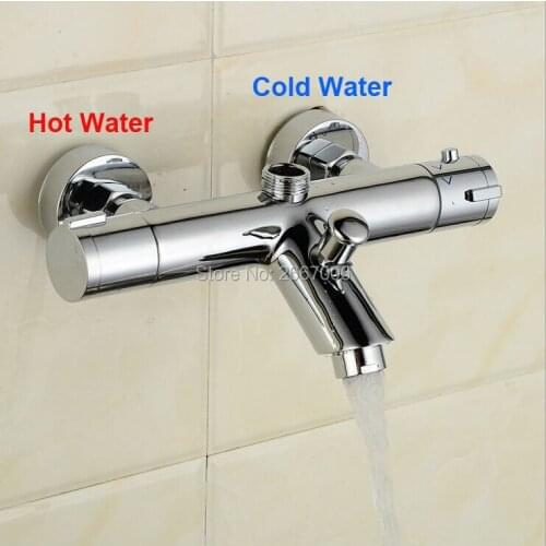 Free Shipping Modern solid brass chrome wall mounted bathroom thermostatic shower & bathtub faucet China torneira ZR956