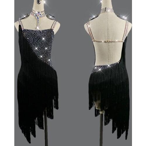 Sparkling Latin Dance Dress Women Customized Size/Colour Cha Cha/Rumba/Tango Dress Black Fringe Dress Sexy Dance Dress VD397