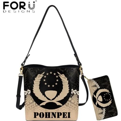 FORUDESIGNS Brand Design PU Leather Bucket Bag For Women Pohnpei Polynesian Tribal Print Lady Croddbody Sac And Luxury Purse