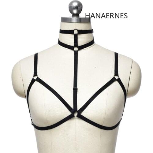 Black Punk Goth Elastic Harness Bra Belts Sexy Lingerie Body Bondage Caged Bralette Gothic Harness Bra Body Harness for Women