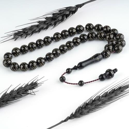 Rosary 33 beads of coke wood stone inlaid with original silver