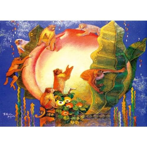 Monkey eating peach The wooden puzzle 1000 pieces ersion jigsaw puzzle white card adult childrens educational toys