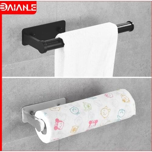 Towel Bar Black Aluminum Bathroom Towel Rack Hanging Holder Wall Mounted Multipurpose Vertical Paper Towel Holders for Kitchen
