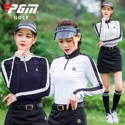 PGM Women Tshirt Golf Ladies Shirt Long Sleeves Korean Spring Summer Sportswear Breathable Soft T-Shirt Zip Collar Bottoming Top