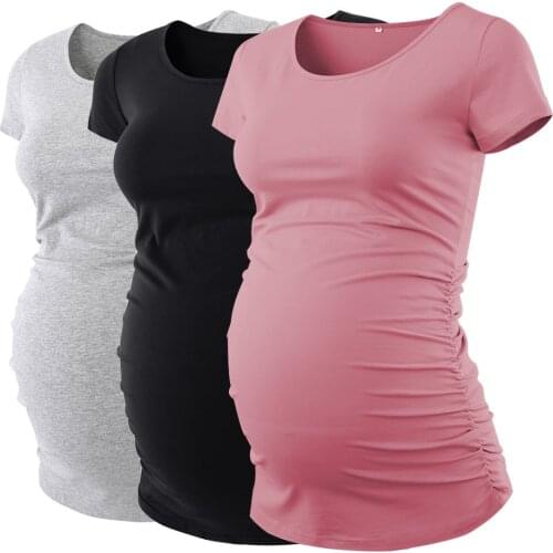 Pack of 3pcs Maternity Clothes Ropa Embarazada Tee Shirt Tops Pregnancy T-Shirt Casual Flattering Side Ruching