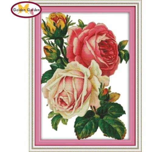 GG Ferns and Roses Cross Stitch Patterns DIY Handcraft Chinese Needlework Embroidery Kits Joy Sunday Cross Stitch for Home Decor