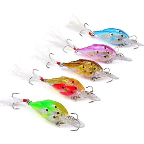 HiUmi 5pcs 7cm 6.22g Painted Fishing Lures Crank Bass Baits with Retail PVC Box Package Fishing Tackle