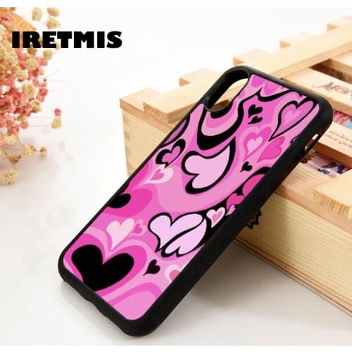 Iretmis 5 5S SE 6 6S Silicone Rubber Phone Case Cover for iPhone 7 8 Plus X Xs 11 12 MINI Pro Max XR love pink hearts pattern