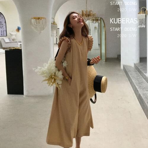 Women Loose Jumpsuit Summer Casual Wide Leg Pants Clubwear Bib Overalls Sleeveless Oversized Linen Jumpsuits 2021 Korean Style