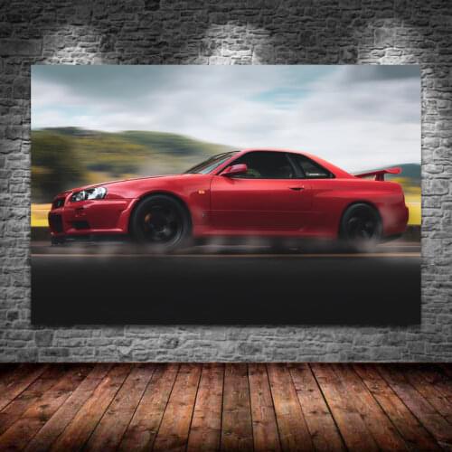 Nissan GTR R32 Red Car Old Cars Sportscar Wall Art Posters Canvas Print Painting For Living Room Decor