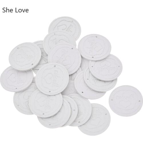 Chzimade 24Pcs Blank Round PU Leather Labels Handmade Clothes Garment Heart Tags Label For Jeans Bags Diy Sewing Accessories