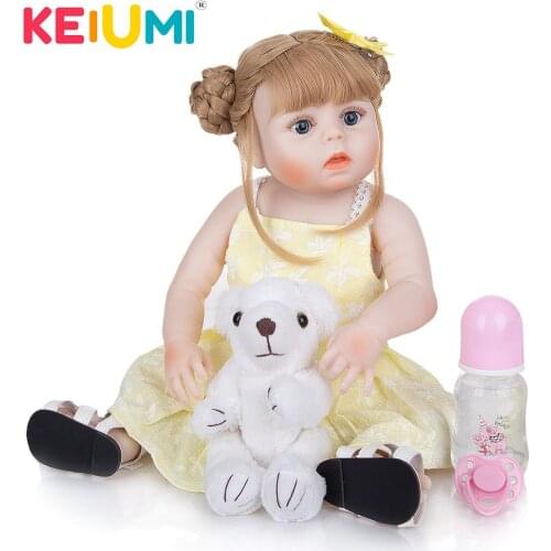 KEIUMI New Design Hair Reborn Baby Dolls 19 Inch Full Silicone Baby Girl Dolls Toy Birthday XMAS Gift For Child Surprise
