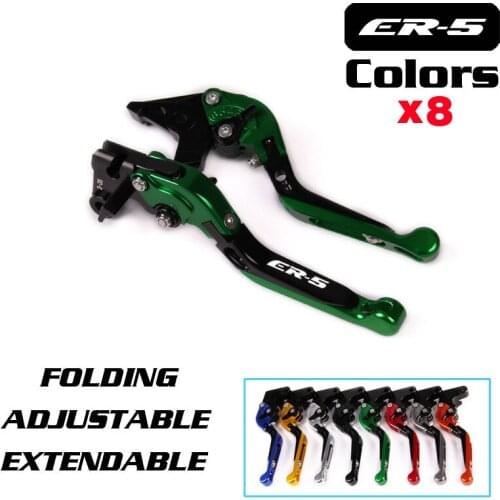 Laser Logo For Kawasaki ER-5 ER5 2004-2005 Green&Titanium CNC Adjustable Folding Extendable Motorcycle Brake Clutch Levers