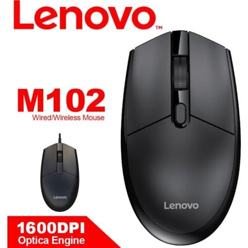 Lenovo M102Wired Wireless Mouse with 1600DPI Adjustable Optical Engine 2.4G Wireless Game Mouse for Windows 10 8 7
