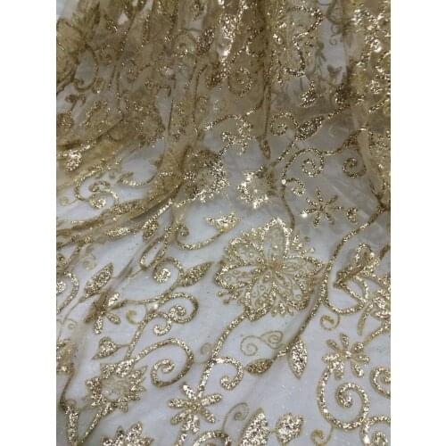 Hot selling african tulle net lace fabric SYJ-111671 for party dress tulle lace fabric with glued glitter