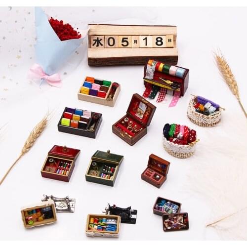 1:12 Dollhouse Simulation Mini Craft Sewing Wool Knitting Tool Workbox Suit Miniature Toy Model Scene Matching Accessories Deco
