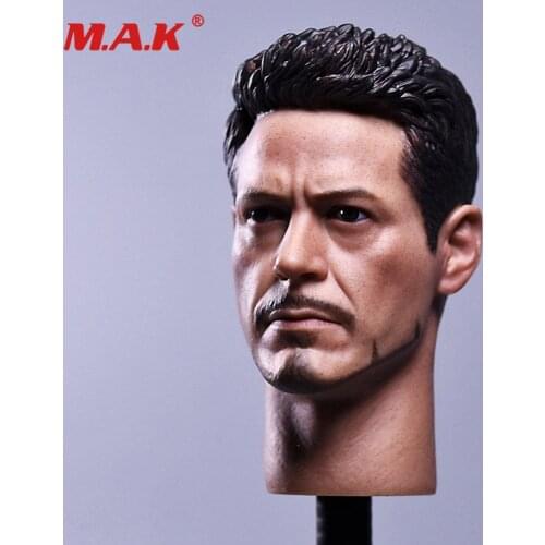 MK43 MK45 1/6 Scale Tony Stark Head Sculpt Model Head with Red Collar fit 12" Male Action Figure Dolls