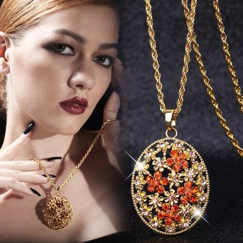 Fashion Crystal Flower Oval Long Necklace Women 2019 New Jewelry Sweater Necklaces Pendants Wholesale