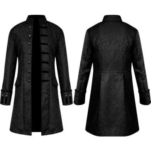 Fashion Jacquard Long Coat Men Steampunk Vintage Tailcoat Jacket Gothic Victorian Frock Coat Cosplay Costume Halloween Uniform
