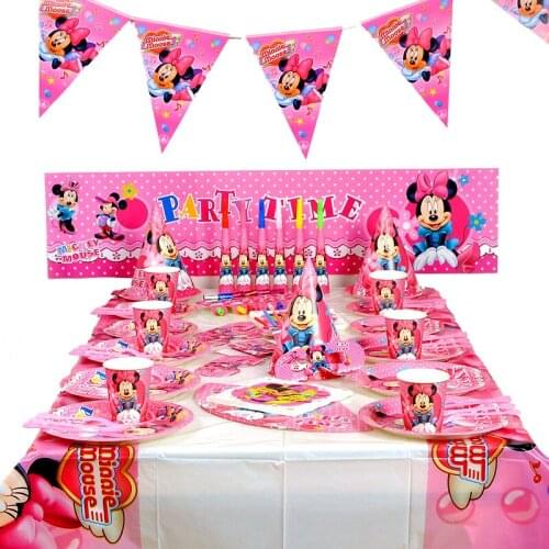 Disney Minnie Themed Party Disposable Tableware Package Girls Day Party Decoration Childrens Baptism Decoration Package