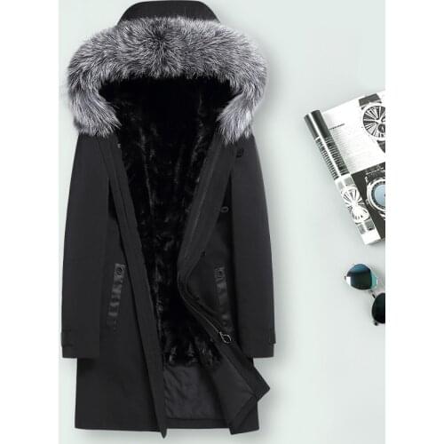 Real Fur Coat Men Mink Fur Liner Fox Fur Collar Winter Jacket Men Real Fur Parka for Mens Clothing Plus Size Casaco 1855 YY819