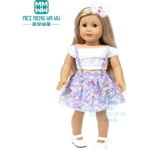 Doll clothes White shirt + strap skirt + bow fits 45 cm American doll and new born doll accessories