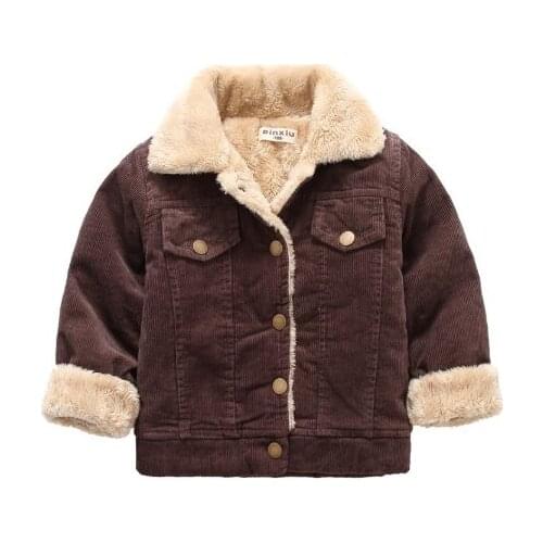 Autumn winter childrens clothing jacket boys girls warm jacket childrens baby rabbit plush thick coat lapel corduroy coat