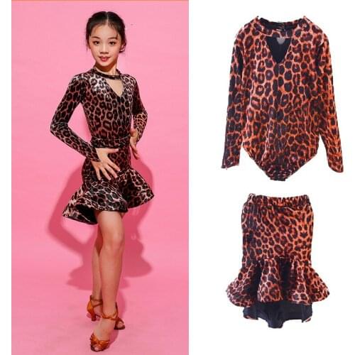 Girls Latin Dance Dress Long Short Sleeve Dance Practice Latin Skirt Dancewear Latin Practice Skirt Full Set