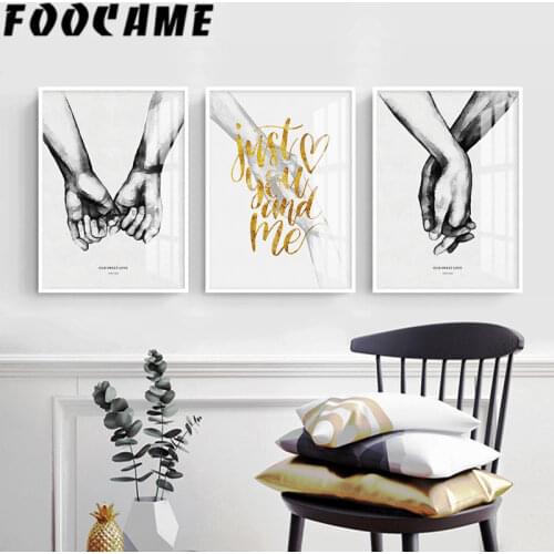 FOOCAME Nordic Poster Black And White Holding Hands Canvas Painting Print Lover Quote Wall Decor Pictures Living Room Abstract