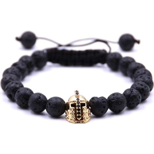 Luxury Roman Knight Spartan Warrior Gladiator Helmet Bracelet Mens Natural Stone Bead Bracelet Yoga Elastic Bracelet Gift