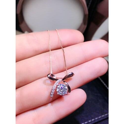 Rose Gold 1 Carat Diamond Test Past D Color Moissanite Bow-knot Pendant Necklace 925 Silver Wedding Chain Moissanite Jewelry